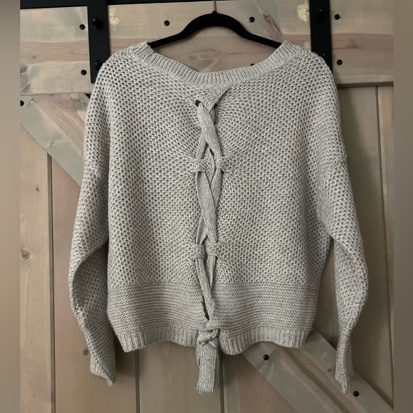 Express Lace-Up Back Sweater - Cream - Picture 6 of 7